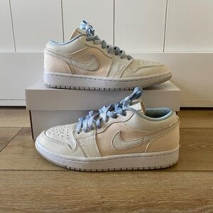 *like new* Nike Jordan 1 Low Iris Canvas Whisper Sail - cream, blue, beige
